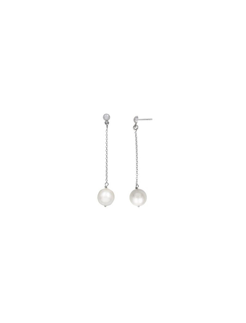 BOUCLES D'OREILLES ARGENT RHODIE - PERLE SYNTHETIQUE