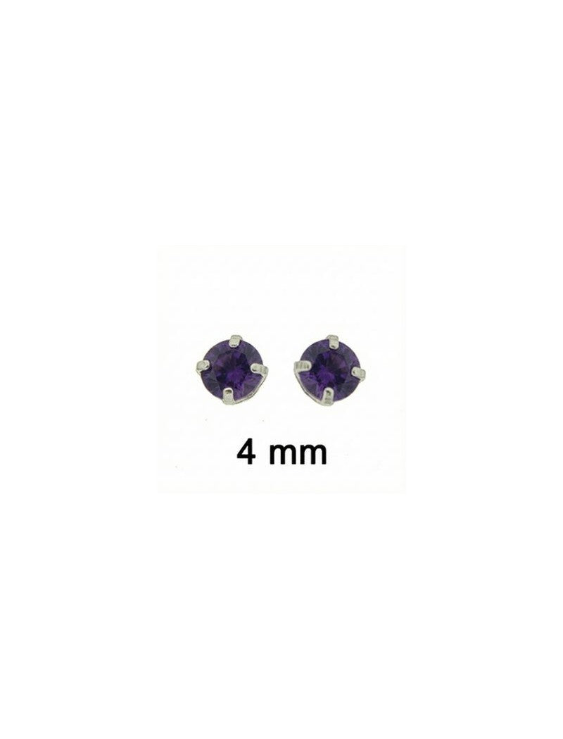 BOUCLES D'ORIELLES ARGENT RHODIE - 4 GRIFFES AMETHYSTE SYNTHETIQUE