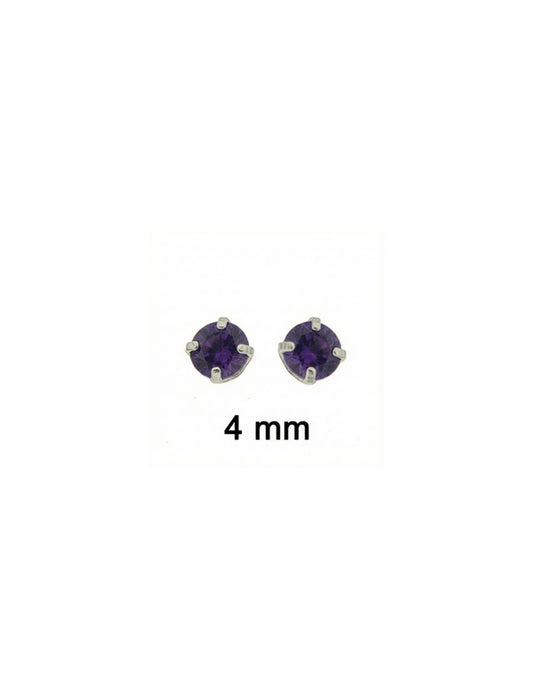 BOUCLES D'ORIELLES ARGENT RHODIE - 4 GRIFFES AMETHYSTE SYNTHETIQUE