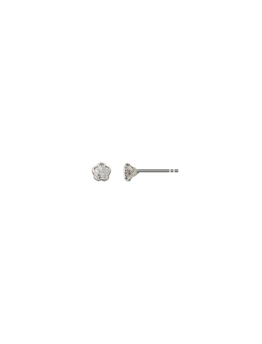 BOUCLES D'OREILLES ARGENT RHODIE - FLEUR - ZIRCONIA