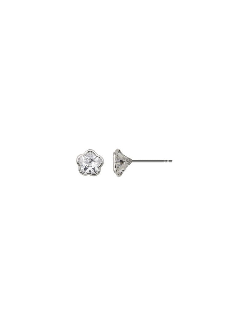 BOUCLES D'OREILLES ARGENT RHODIE - FLEUR - ZIRCONIA