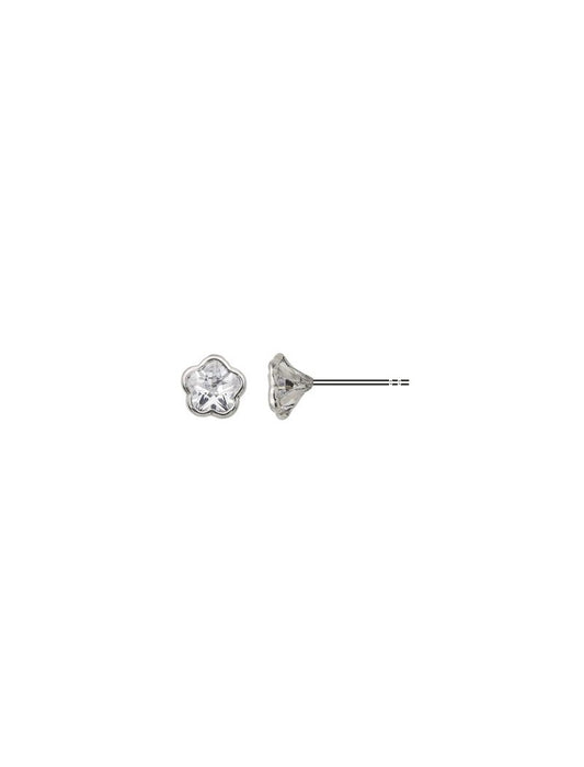 BOUCLES D'OREILLES ARGENT RHODIE - FLEUR - ZIRCONIA