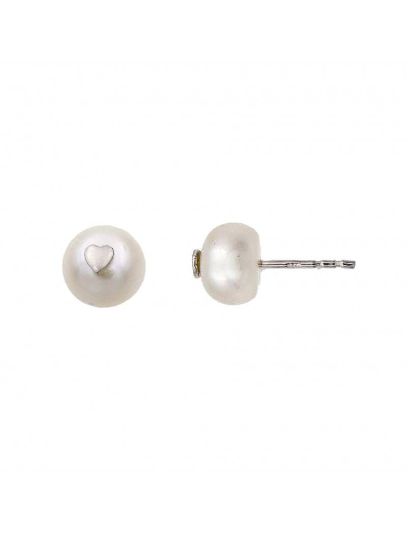 BOUCLES D'OREILLES ARGENT RHODIE - PERLE DE CULTURE - COEUR