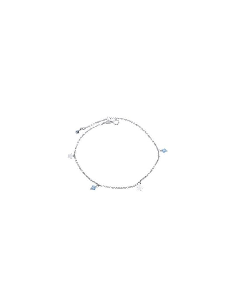 CHAINE CHEVILLE ARGENT RHODIE - ETOILE - ZIRCONIA BLEU