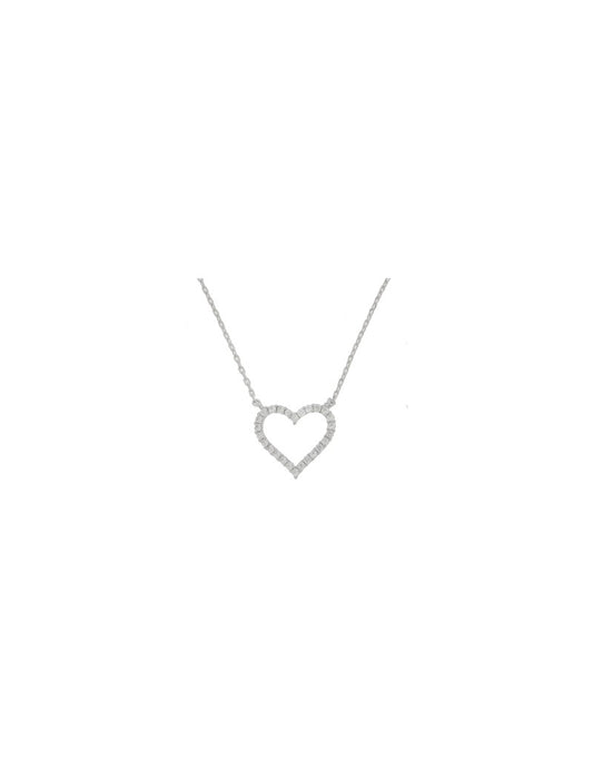 COLLIER ARGENT RHODIE - COEUR - ZIRCONIA