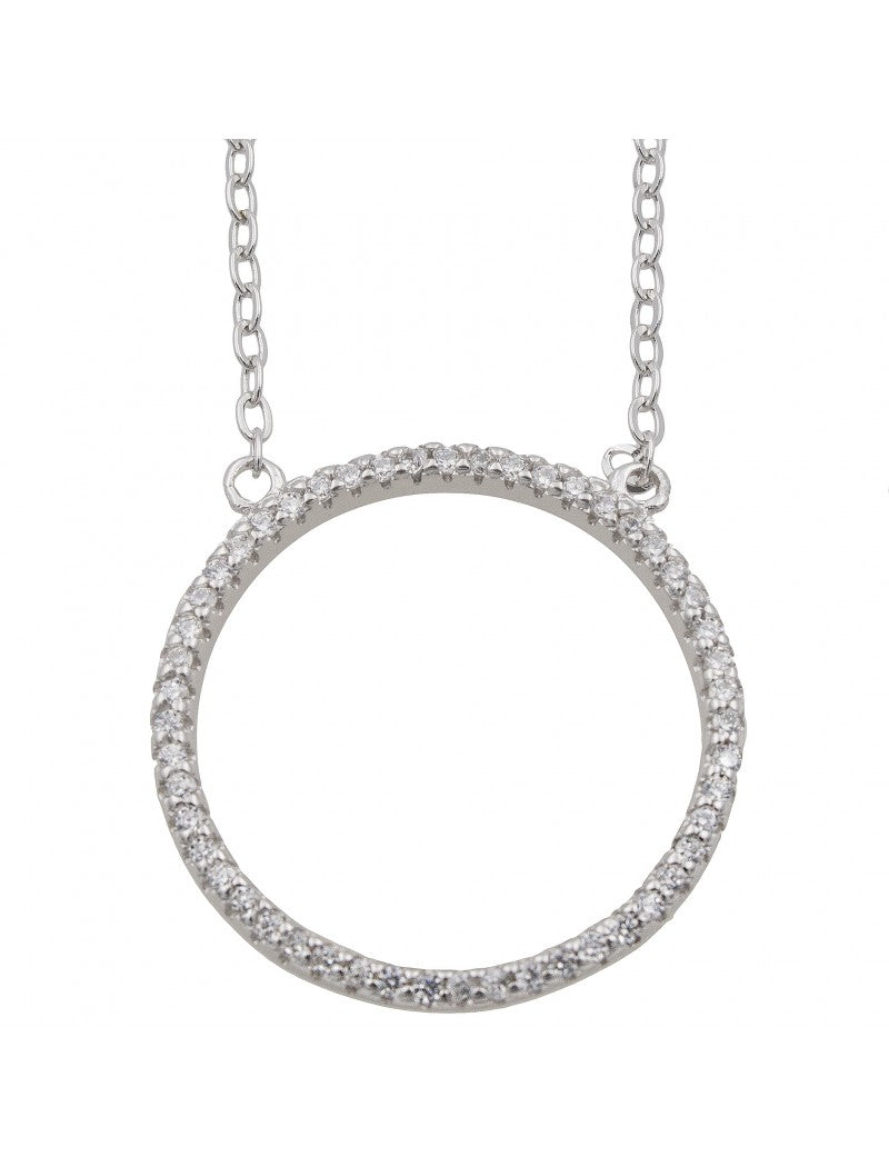 COLLIER ARGENT RHODIE - ROND - ZIRCONIA