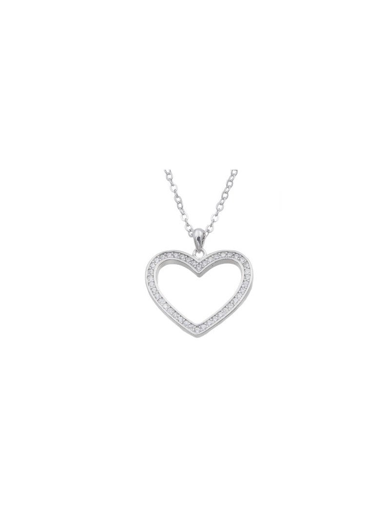 COLLIER ARGENT RHODIE - COEUR - ZIRCONIA