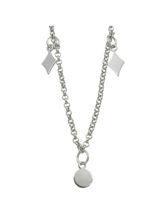 COLLIER ARGENT RHODIE - ROND - LOSANGE - 43+3 CM