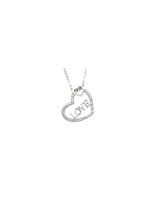COLLIER ARGENT RHODIE - COEUR ''LOVE'' - ZIRCONIA