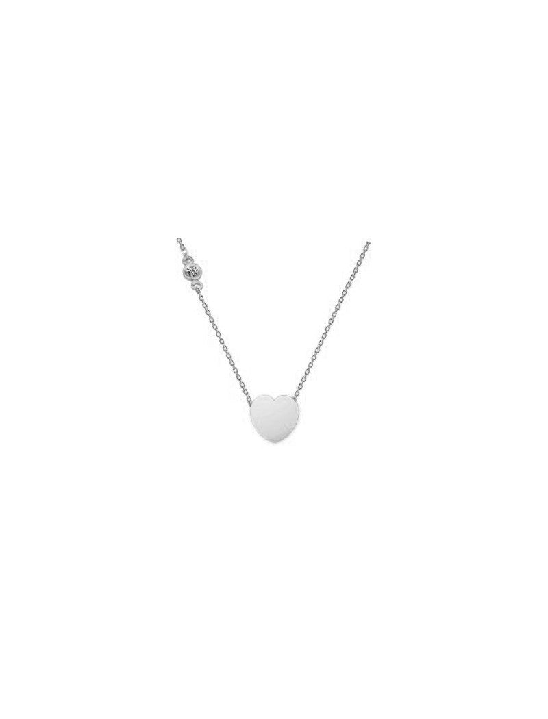 COLLIER ARGENT RHODIE - COEUR - ZIRCONIA - 43+3 CM