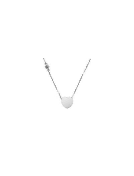 COLLIER ARGENT RHODIE - COEUR - ZIRCONIA - 43+3 CM