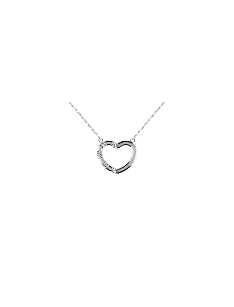 COLLIER ARGENT RHODIE - COEUR - ZIRCONIA