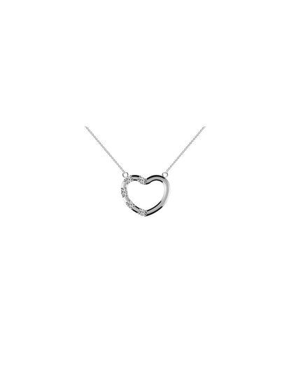 COLLIER ARGENT RHODIE - COEUR - ZIRCONIA