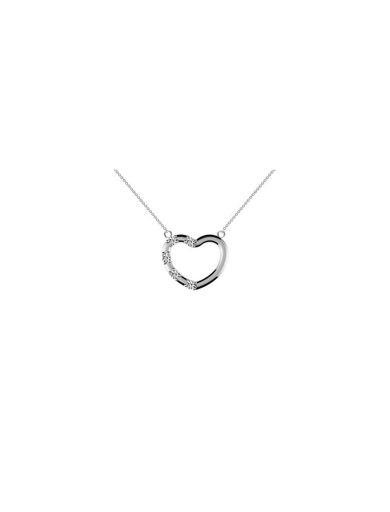 COLLIER ARGENT RHODIE - COEUR - ZIRCONIA