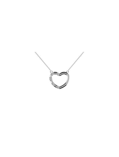 COLLIER ARGENT RHODIE - COEUR - ZIRCONIA