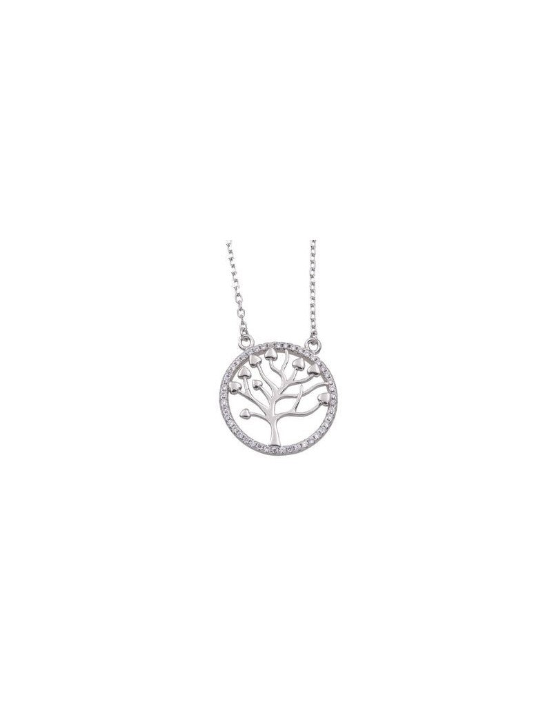 COLLIER ARGENT RHODIE - ZIRCONIA - ARBRE - COEUR