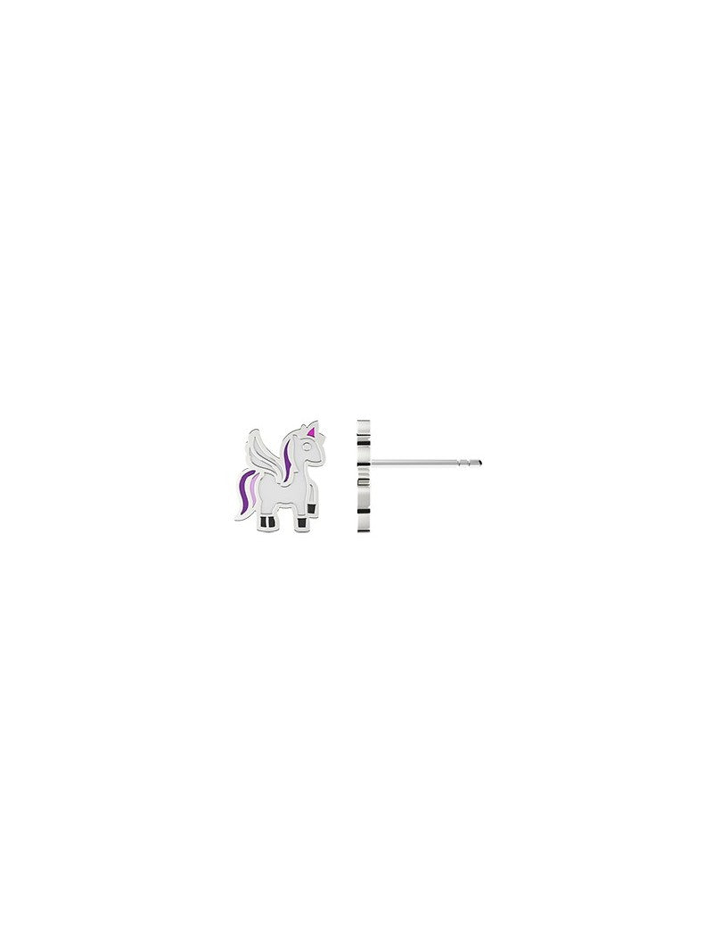 BOUCLES D'OREILLES ARGENT RHODIE - LICORNE AILEE - EMAIL BLANC ET VIOLET