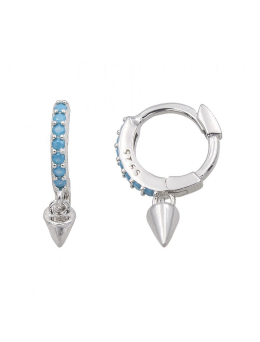 CREOLES ARGENT RHODIE - EMAIL BLEU - 10 MM