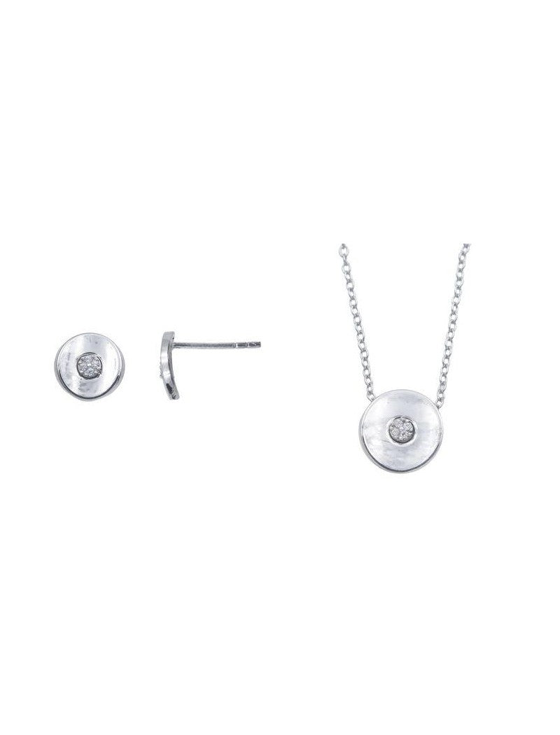 PARURE ARGENT RHODIE - ZIRCONIA - ROND