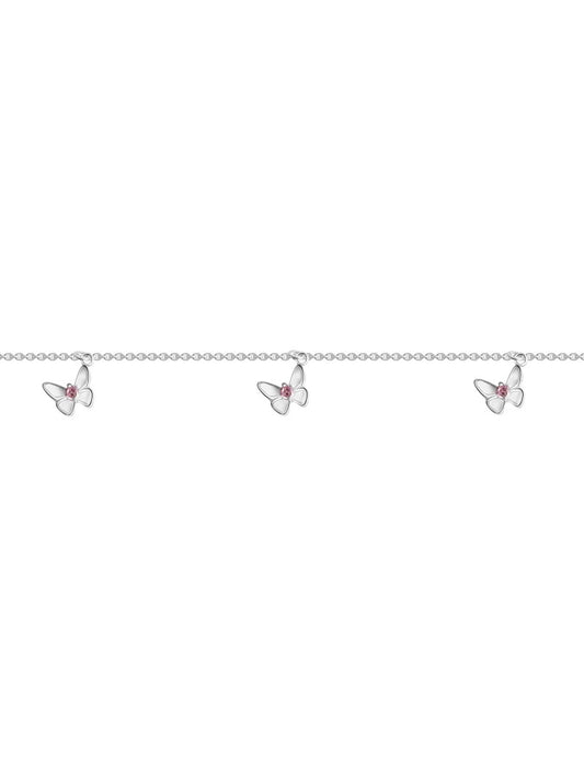 BRACELET ARGENT RHODIE - PAPILLON - ZIRCONIA ROSE - LAQUE BLANCHE - 15+2 CM