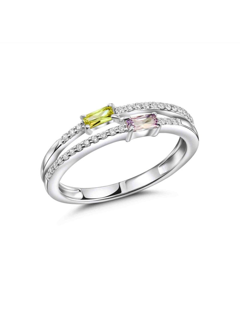 BAGUE ARGENT RHODIE - ZIRCONIA MULTICOLORE