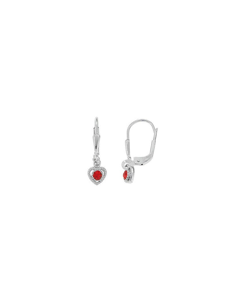 BOUCLES d'OREILLES  ARGENT RHODIE - S. RUBIS - COEUR