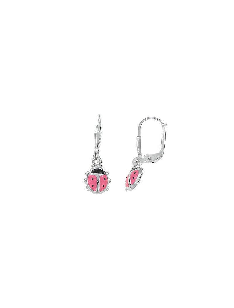 BOUCLES D'OREILLES PASSION ARGENT RHODIE - LAQUE ROSE ET NOIR - COCCINELLE