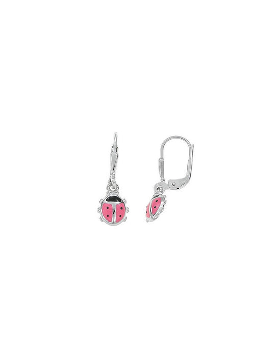 BOUCLES D'OREILLES PASSION ARGENT RHODIE - LAQUE ROSE ET NOIR - COCCINELLE