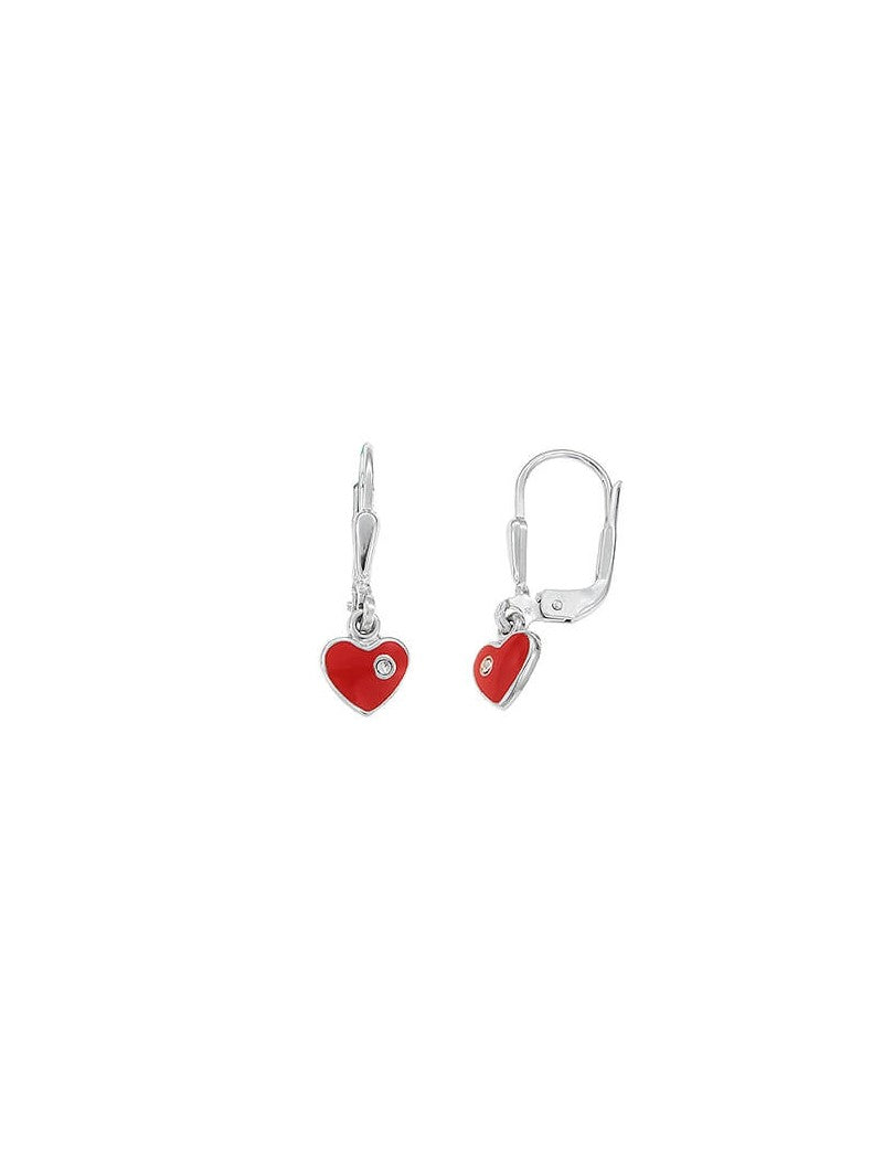 BOUCLES d'OREILLES ARGENT RHODIE - ZIRCONIA - LAQUE ROUGE - COEUR
