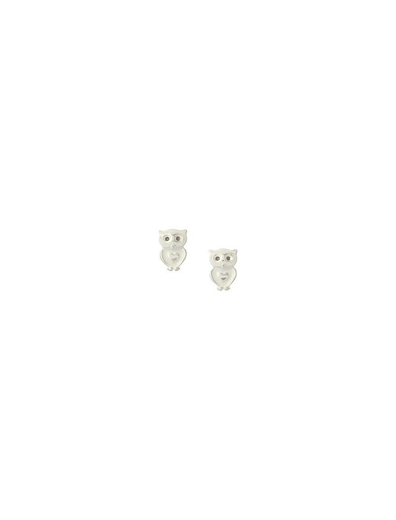 BOUCLES D'OREILLES ARGENT RHODIE - HIBOU - LAQUE NOIR ET BLANC