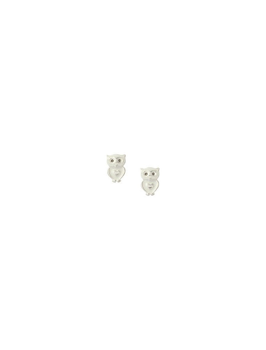 BOUCLES D'OREILLES ARGENT RHODIE - HIBOU - LAQUE NOIR ET BLANC