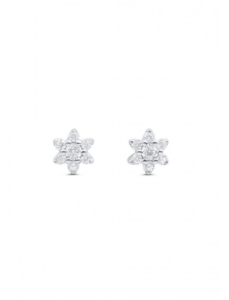 BOUCLES d'OREILLES ARGENT RHODIE  - FLEUR - ZIRCONIA