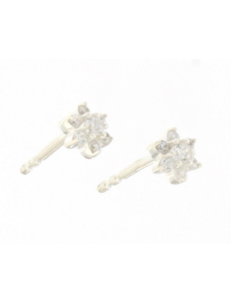 BOUCLES d'OREILLES ARGENT RHODIE  - FLEUR - ZIRCONIA