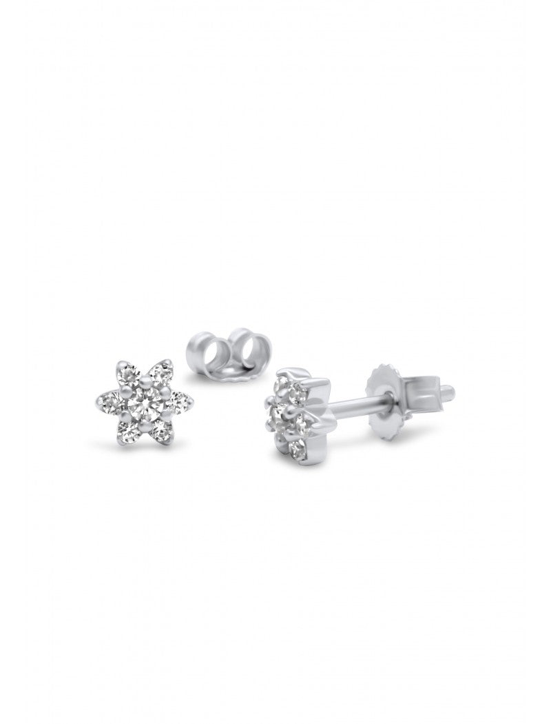 BOUCLES d'OREILLES ARGENT RHODIE  - FLEUR - ZIRCONIA