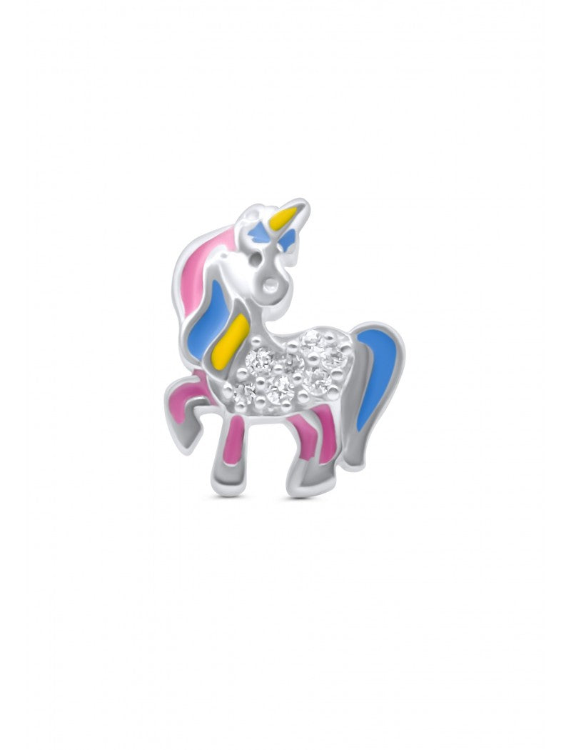 BOUCLES d'OREILLES ARGENT RHODIE - LICORNE - ZIRCONIA - LAQUE MULTI