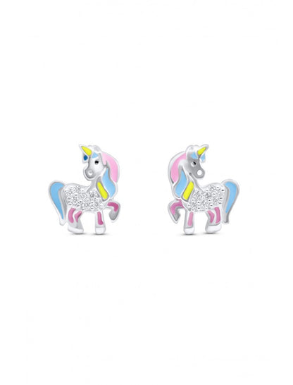 BOUCLES d'OREILLES ARGENT RHODIE - LICORNE - ZIRCONIA - LAQUE MULTI