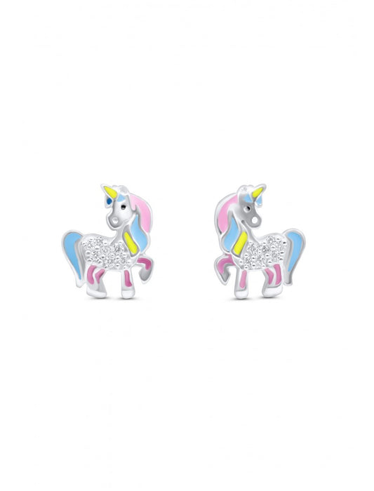 BOUCLES d'OREILLES ARGENT RHODIE - LICORNE - ZIRCONIA - LAQUE MULTI