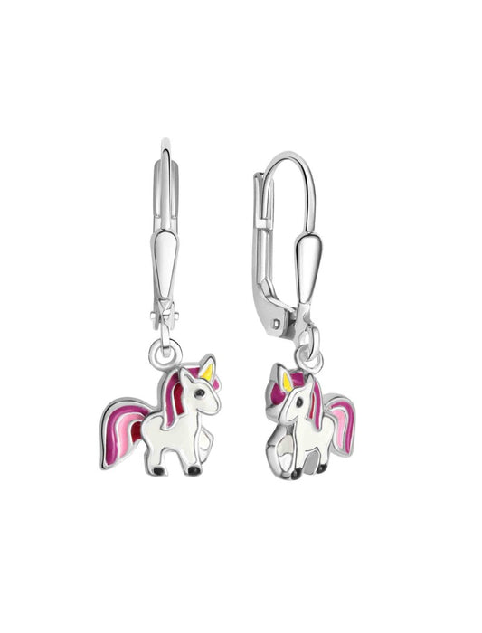 BOUCLES D'OREILLES ARGENT RHODIE - LICORNE - LAQUE MULTICOLORE
