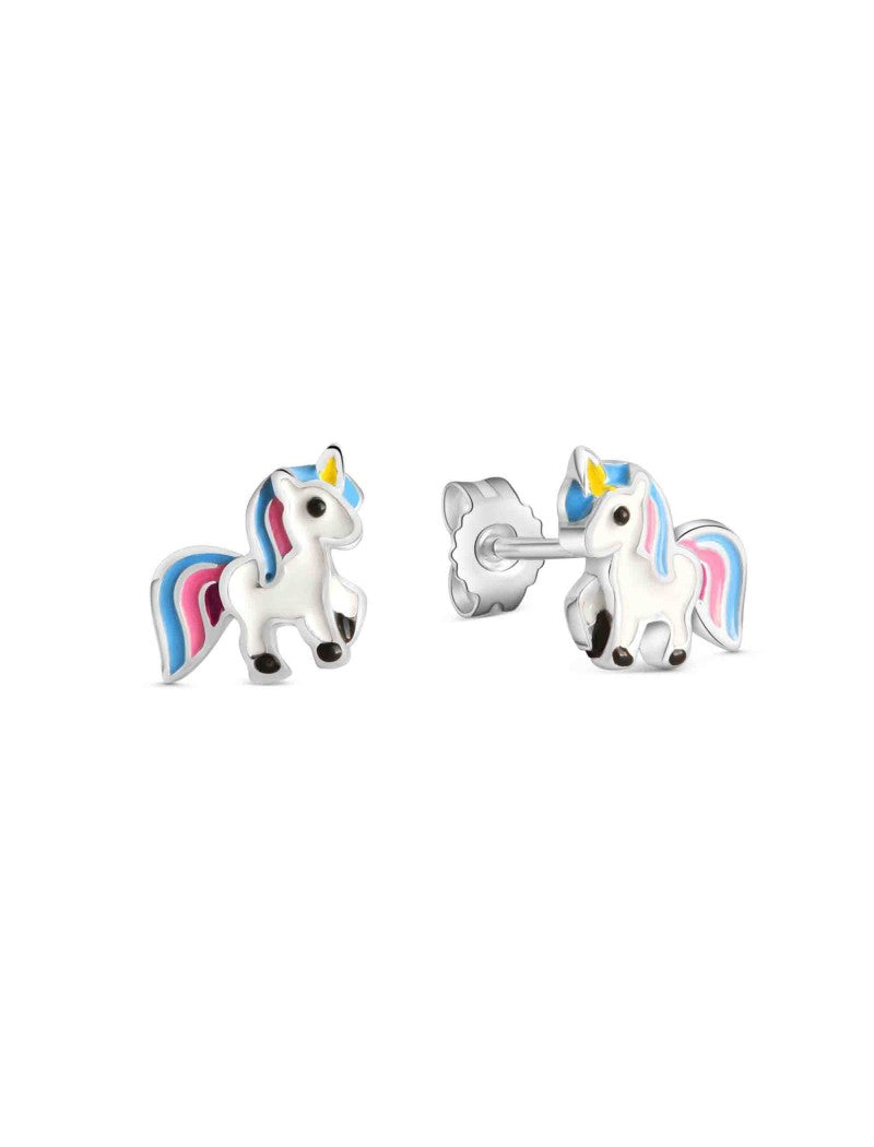 BOUCLES D'OREILLES ARGENT RHODIE - LICORNE - LAQUE MULTICOLORE