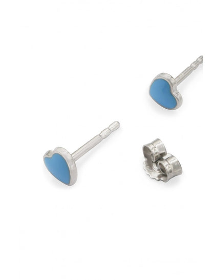 BOUCLES d'OREILLES ARGENT RHODIE - COEUR - LAQUE BLEU