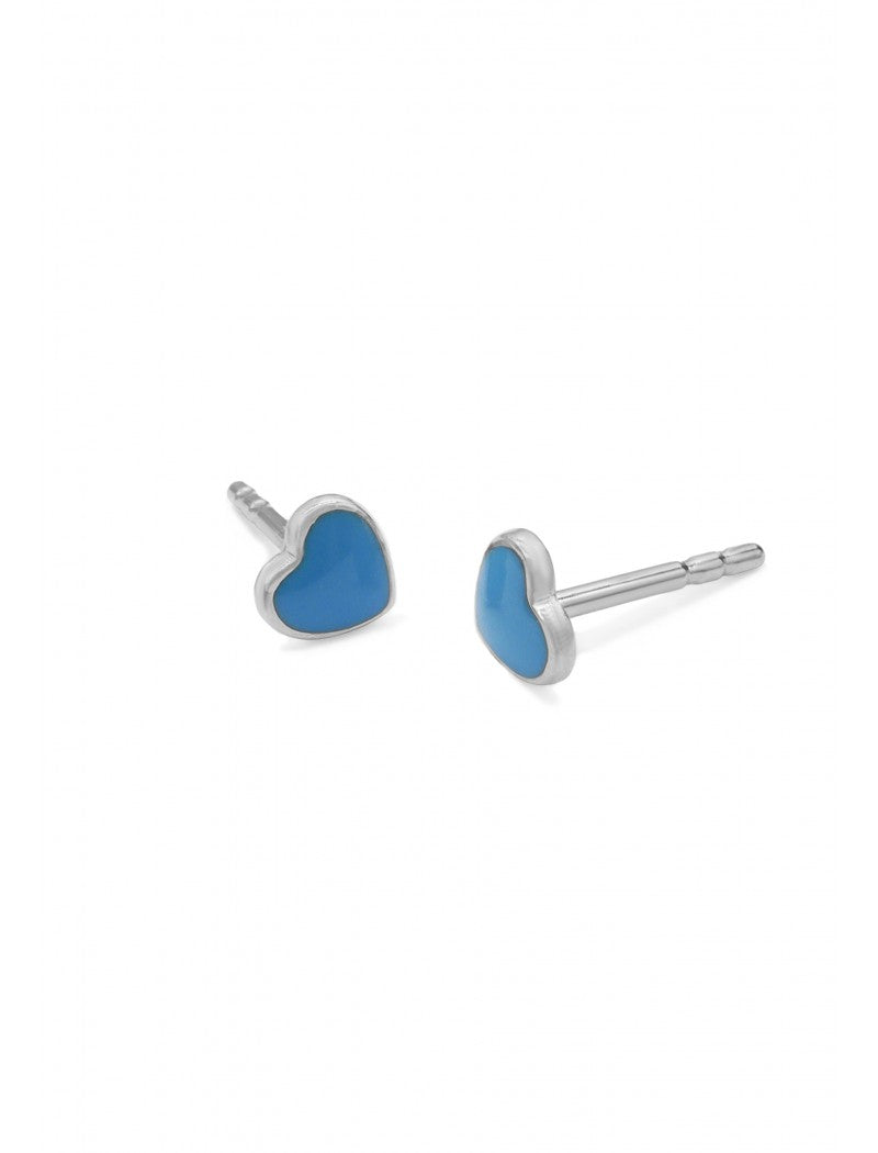 BOUCLES d'OREILLES ARGENT RHODIE - COEUR - LAQUE BLEU
