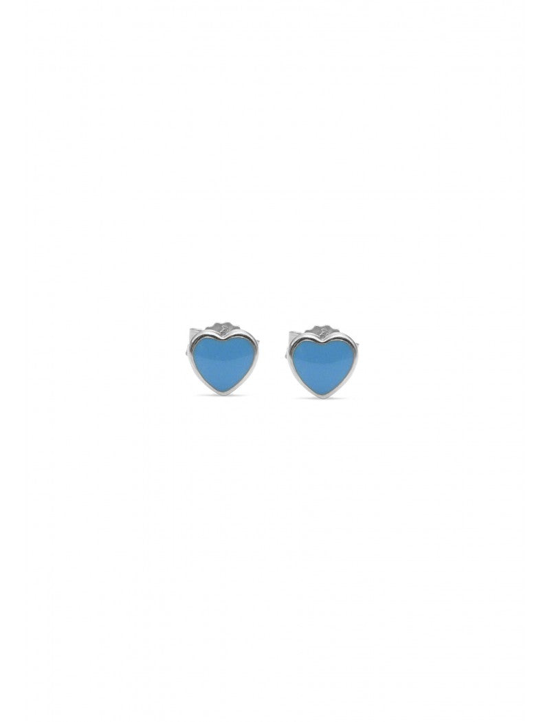 BOUCLES d'OREILLES ARGENT RHODIE - COEUR - LAQUE BLEU