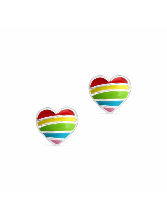 BOUCLES D'OREILLES ARGENT RHODIE - COEUR - LAQUE MULTICOLORE