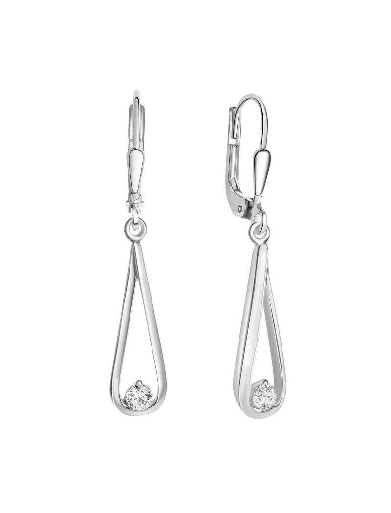 BOUCLES D'OREILLES ARGENT RHODIE - PENDANTE - ZIRCONIA
