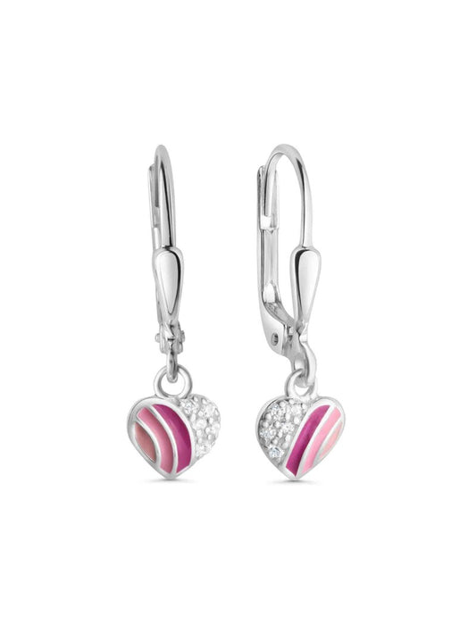 BOUCLES D'OREILLES ARGENT RHODIE - PENDANTE - COEUR - ZIRCONIA - LAQUE MULTICOLORE