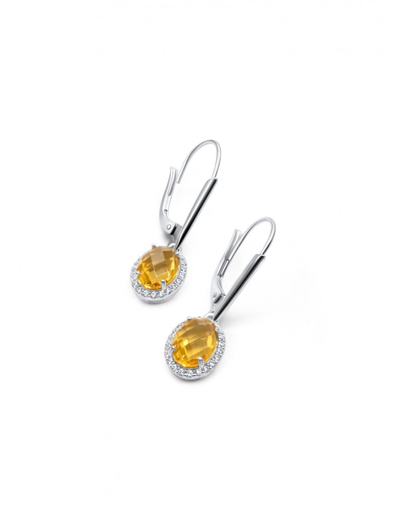 BOUCLES D'OREILLES ARGENT RHODIE - PENDANTE - ZIRCONIA - S. CITRINE