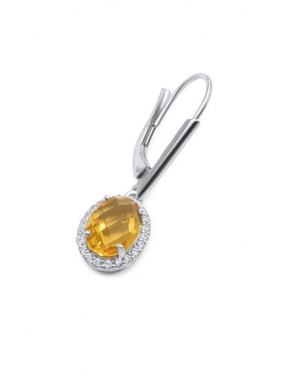 BOUCLES D'OREILLES ARGENT RHODIE - PENDANTE - ZIRCONIA - S. CITRINE