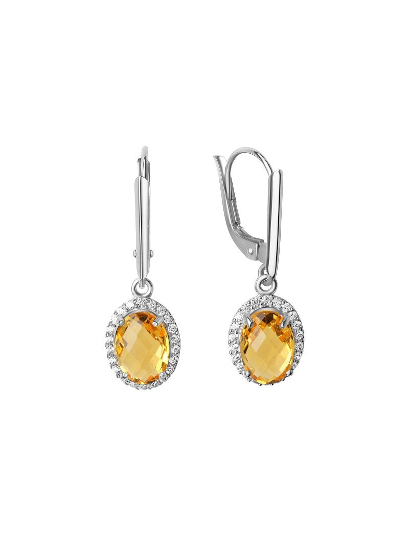 BOUCLES D'OREILLES ARGENT RHODIE - PENDANTE - ZIRCONIA - S. CITRINE