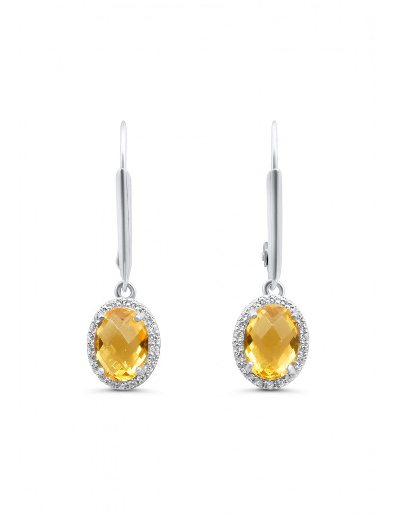 BOUCLES D'OREILLES ARGENT RHODIE - PENDANTE - ZIRCONIA - S. CITRINE