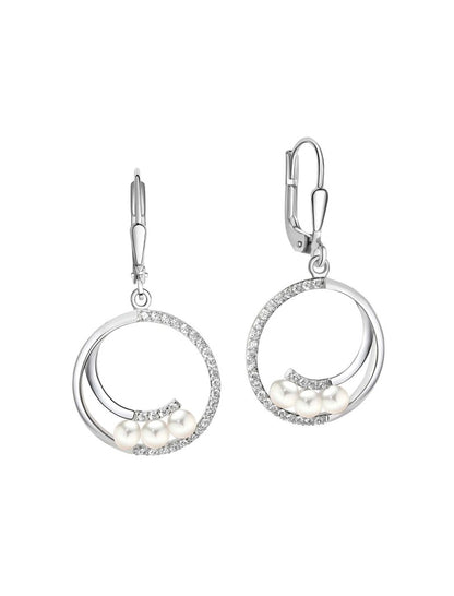 BOUCLES d'OREILLES ARGENT RHODIE - ZIRCONIA - PERLE DE CULTURE d'EAU DOUCE